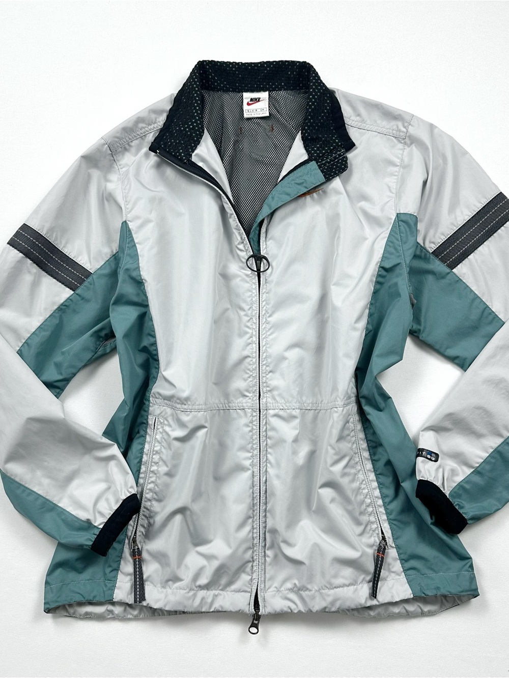 90s Vintage Nike Women's Light Gray and Teal Blue Utility Windbreaker Jacket